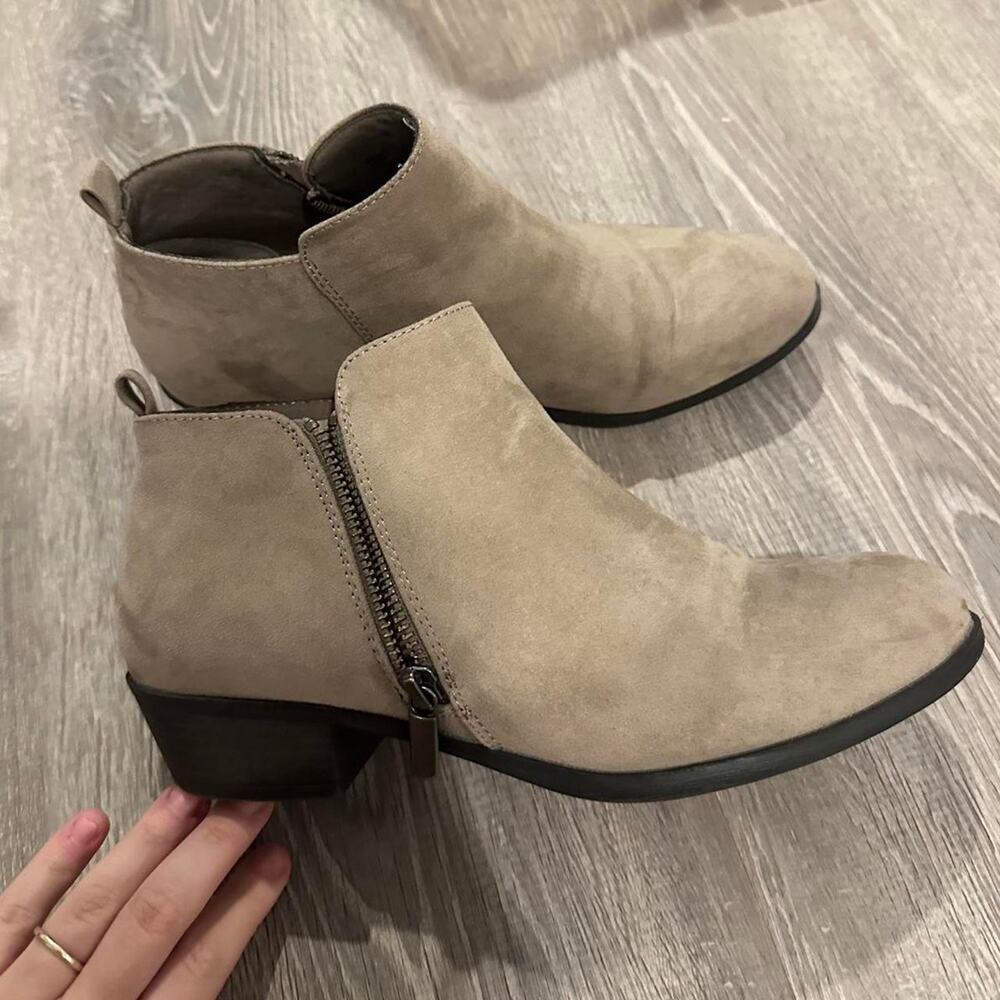 Tan and cream ankle boots